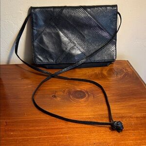 Vintage Bottega Veneta Black Lizard Leather Crossbody Shoulder Clutch Purse